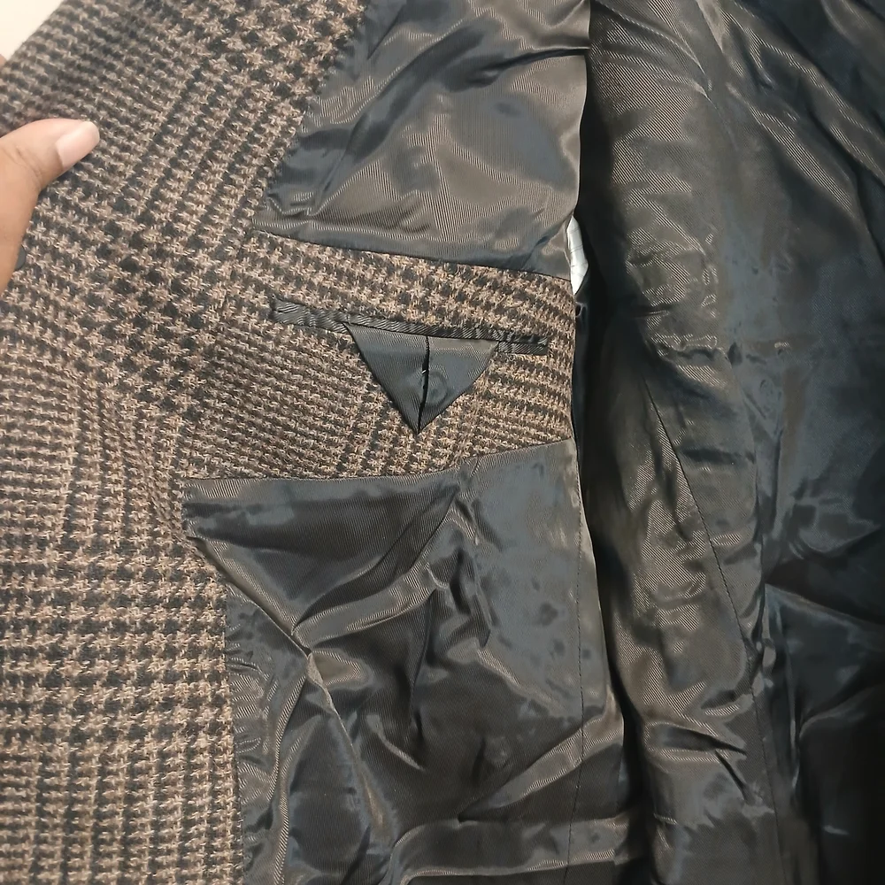 Express Brown Check Wool Trench Style Single Breasted Coat XL NWOT